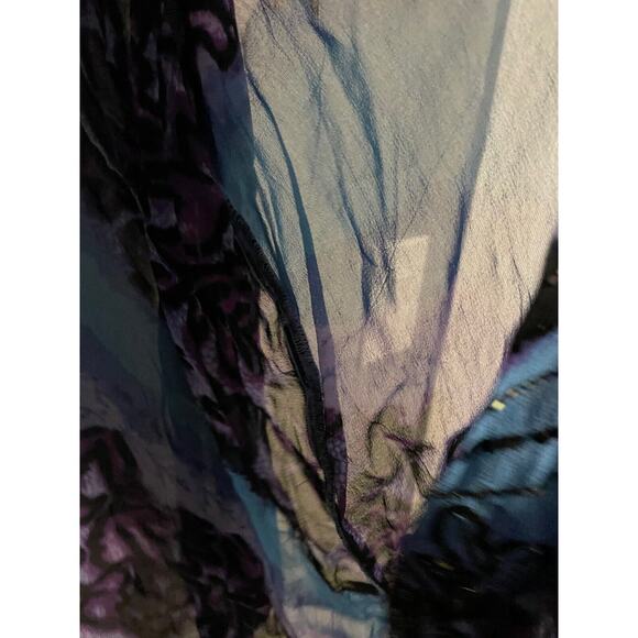 VTG Units Womens Kimono 2X Blue Floral Viscose Sheer Beaded Sequin Open Boho Y2K - Picture 3 of 7